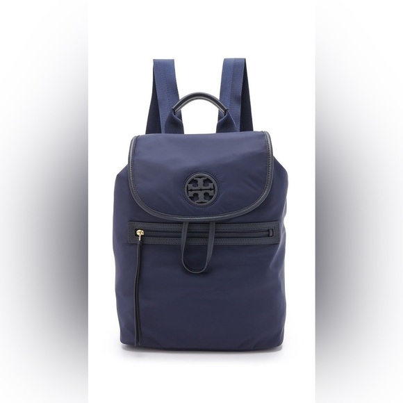 Tory Burch Slouchy Leather Trim Nylon Canvas Travel Backpack - Picture 1 of 8